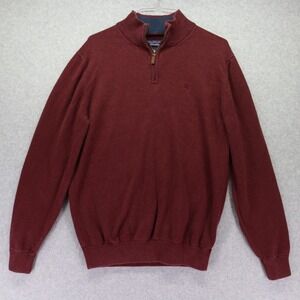 Magee Sweater Mens Medium 1/4 Zip Pullover Knit Mock Neck Cotton Red Long Sleeve